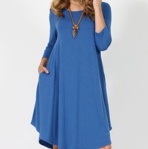 SOFT blue shirt dress w unobtrusive Side Pockets